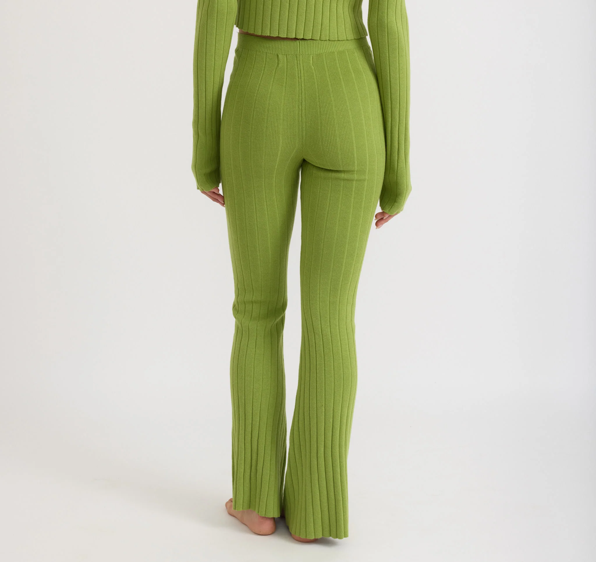 Soft Knit Rib High-Rise Flare Pants - Image 3