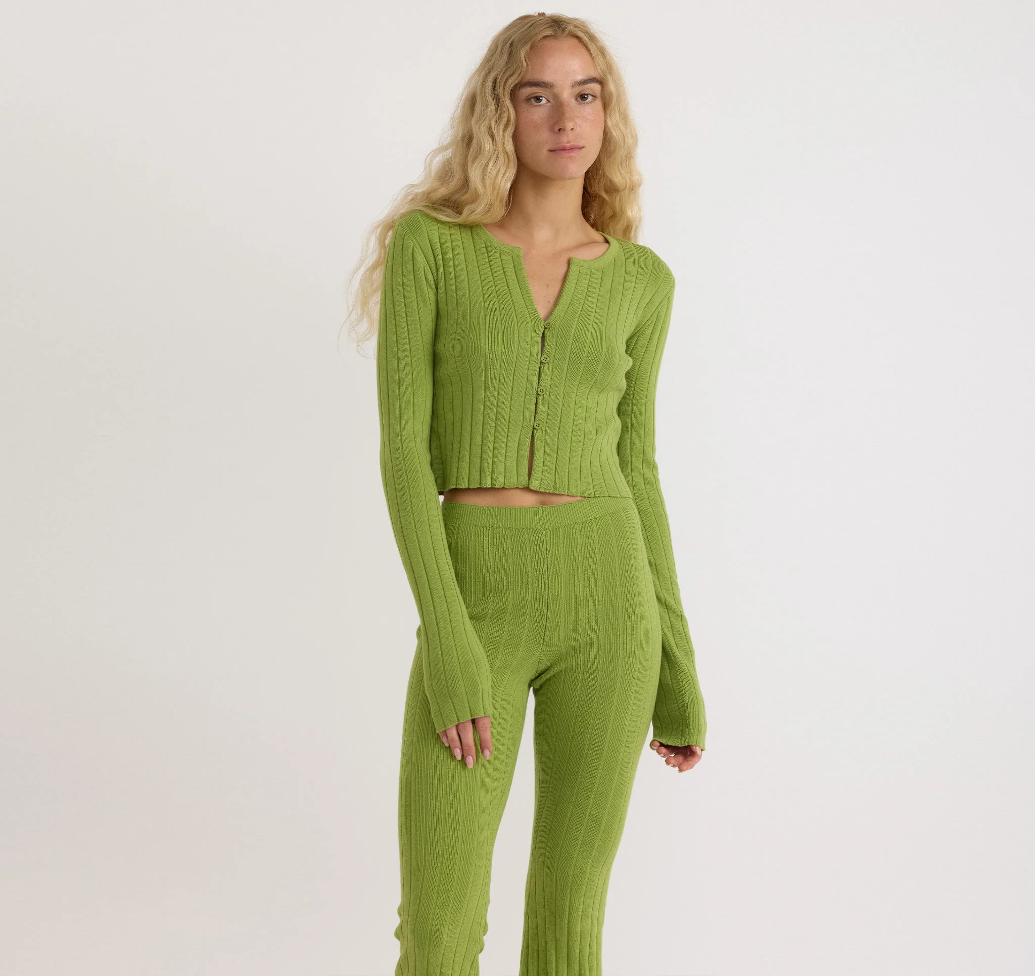 Soft Knit Rib High-Rise Flare Pants - Image 4