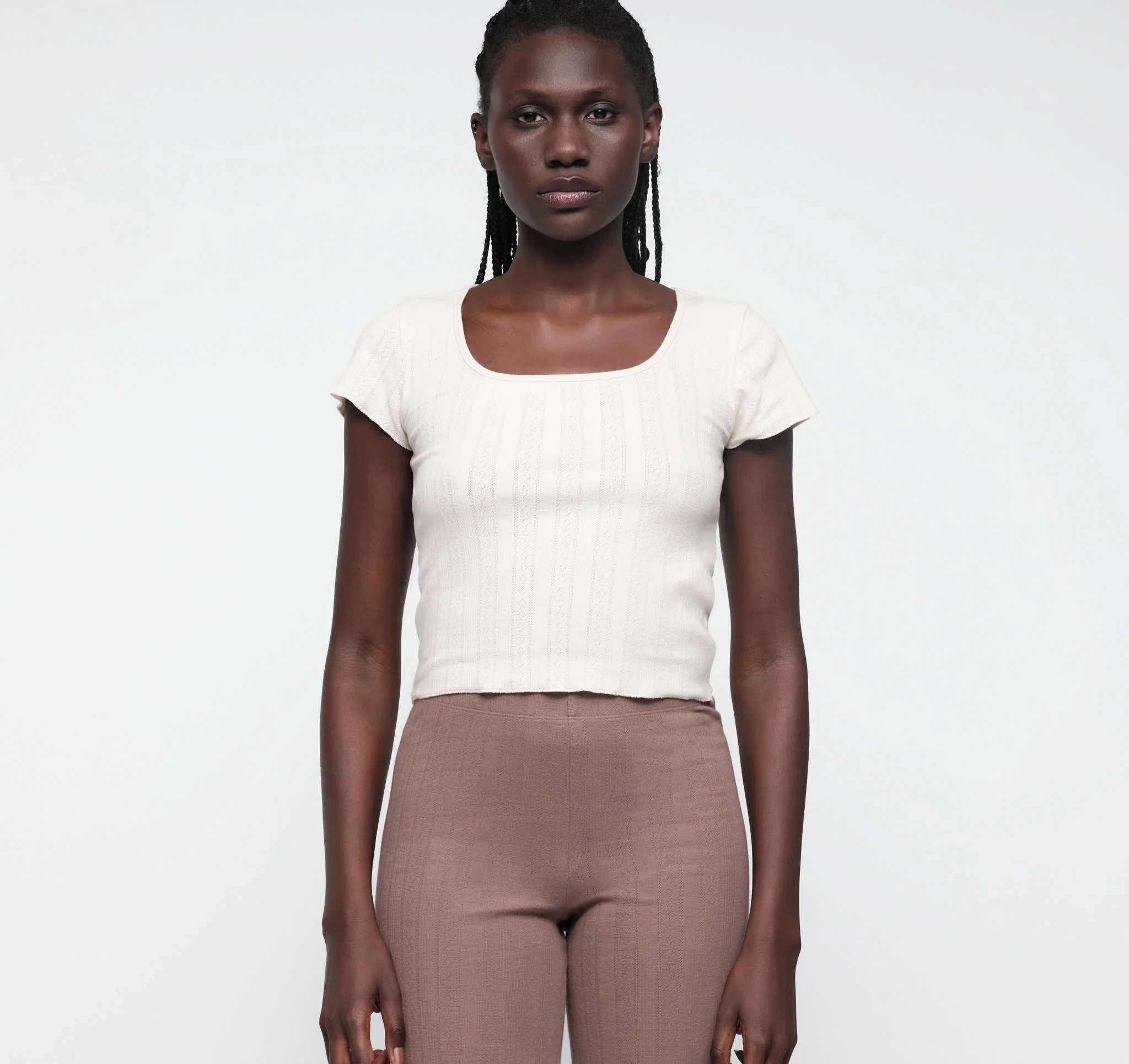 Pointelle Square Neck Tee