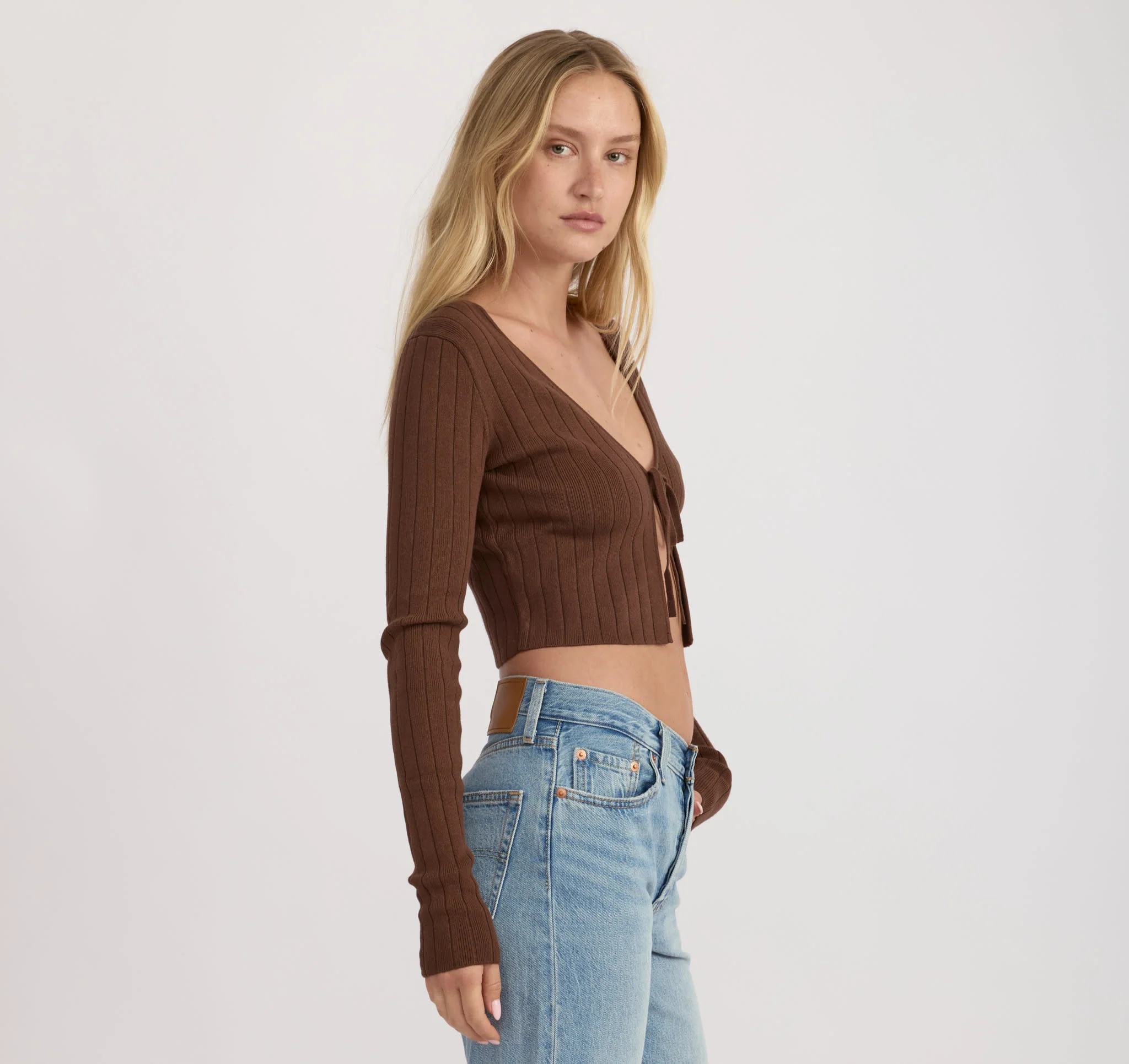 Soft Knit Rib Tie Cardigan - Image 2